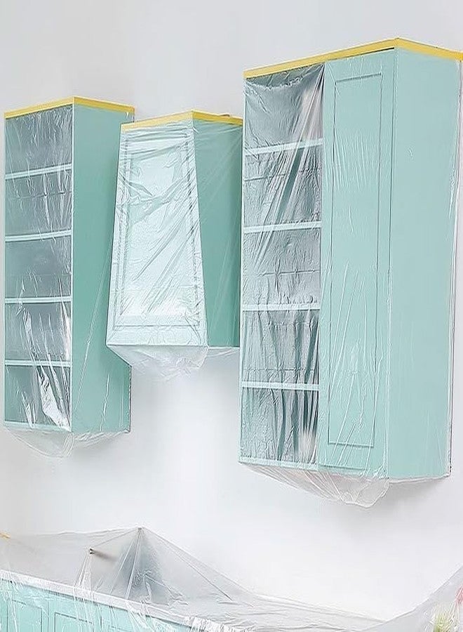 Drofail لفائف أغطية بلاستيكية مانعة للغبار من دروفيل مع شريط لاصق، 1.8 متر × 20 متر، لفائف فيلم تغطية شفافة ذاتية اللصق، فيلم حماية من الغبار والطلاء للأثاث والسيارات - Image 4